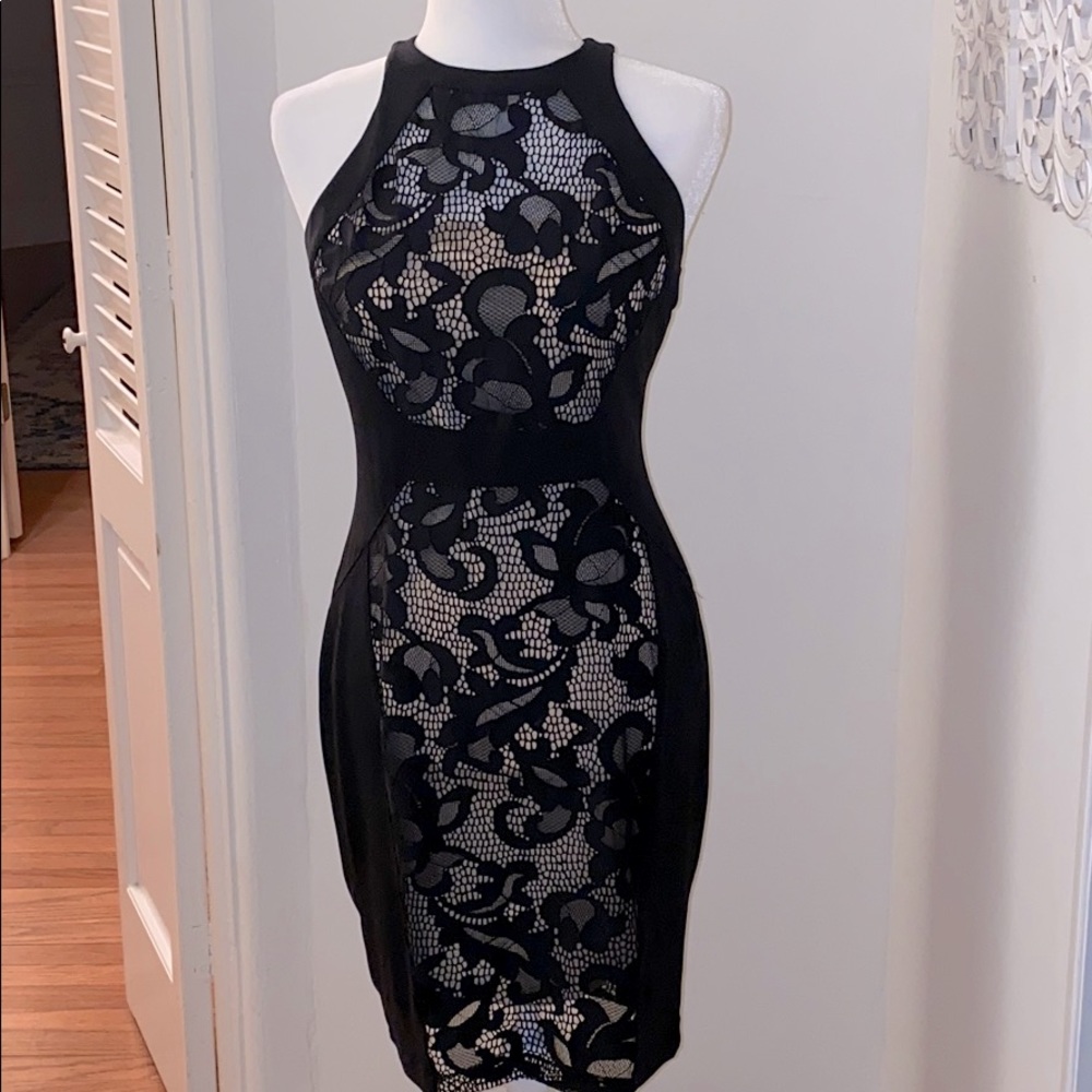 Cache Cocktail Dress - Black/Nude Size 4